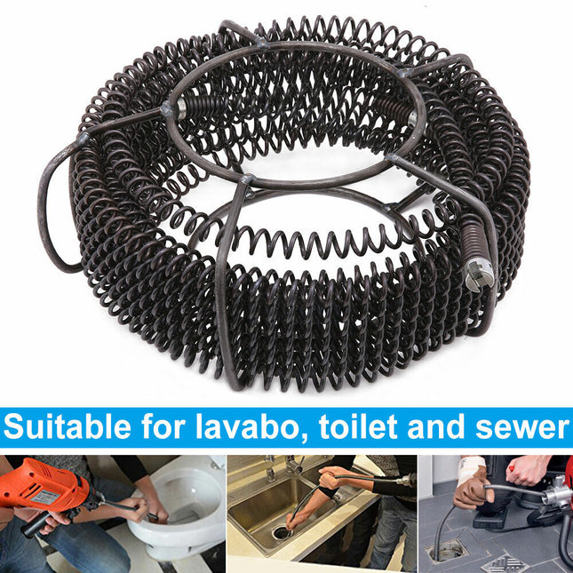 Plumber Drain Snake Pipe Metal Cleaner Pipeline Sewer 12M + 6 Drill Bit Tool DIY.