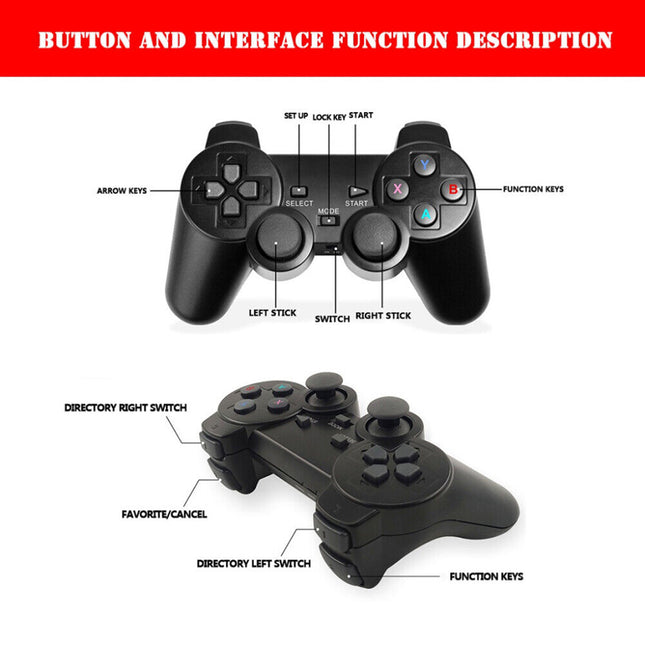 64G 15000+ Retro Classic Video Game Console Stick+2 Wireless Controller HDMI TV.