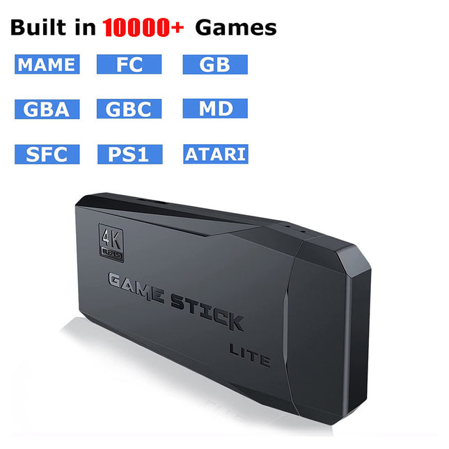 64G 4K 10000+ Retro Games Stick TV Video Game Console HDMI 2 Wireless Controller.