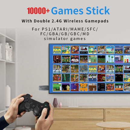 64G 4K 10000+ Retro Games Stick TV Video Game Console HDMI 2 Wireless Controller.