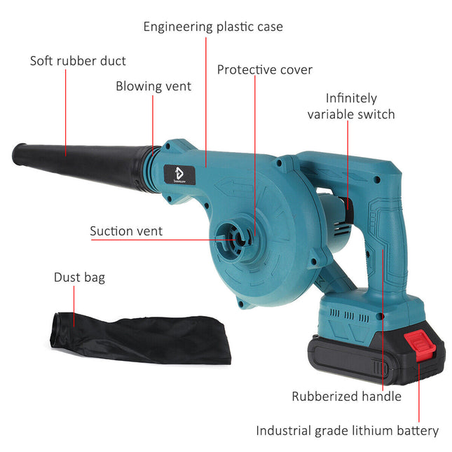 2-in-1 Cordless Electric Leaf Blower w/ 1 Battery Dust Remove Vacuum Cleaner Home Car.
