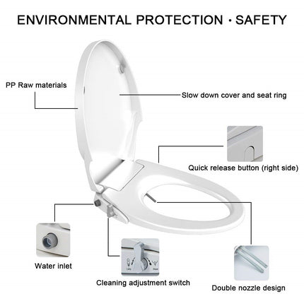 Non Electric Bidet Toilet Seat O Cover Bathroom Dual Nozzle Spray Water Wash.