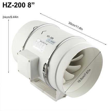8" Inch Silent Extractor Fan Duct Hydroponic Inline Exhaust Vent Industrial.
