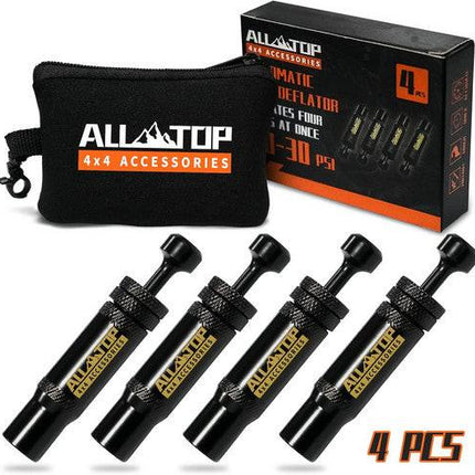 Adjustable Auto-Stop Tire Deflator Valve Kit 10-30 PSI 4PCS Screw-on for Offroad.