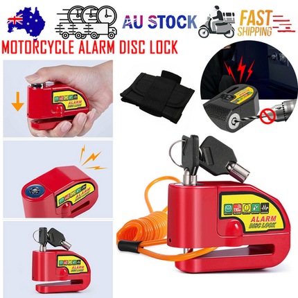 Motorcycle Alarm Disc Lock Motor Bike Brake Security Electric Rotor Bike Lock RED.
