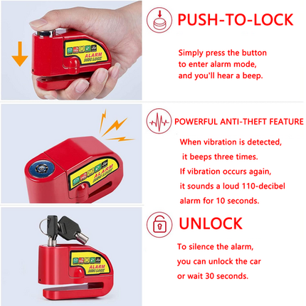 Motorcycle Alarm Disc Lock Motor Bike Brake Security Electric Rotor Bike Lock RED.