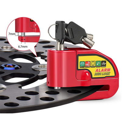 Motorcycle Alarm Disc Lock Motor Bike Brake Security Electric Rotor Bike Lock RED.