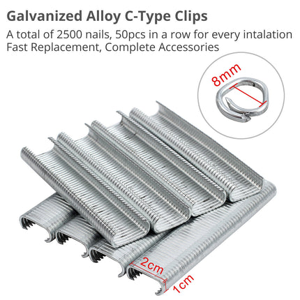 Hog Ring Gun C Clip Auto Feed Nailer Pliers+2500pcs Galvanised Steel Hogring Set.