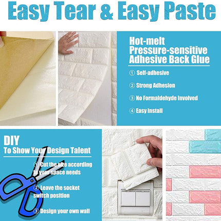 70CMx10M 3D Wall Paper Panel Foam Brick Self Adhesive Waterproof Wallpaper Sticker.