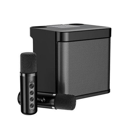 Black Karaoke Machine with 2 Wireless Microphones Bluetooth-Compatible 5.0 for Parties.
