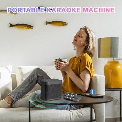 Black Karaoke Machine with 2 Wireless Microphones Bluetooth-Compatible 5.0 for Parties.