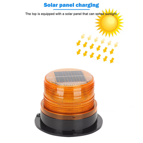Solar Powered LED Flashing Beacon Light, 12-24V Amber Emergency Magnetic Warning Yellow.