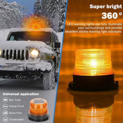 Solar Powered LED Flashing Beacon Light, 12-24V Amber Emergency Magnetic Warning Yellow.