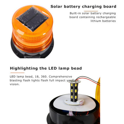 Solar Powered LED Flashing Beacon Light, 12-24V Amber Emergency Magnetic Warning Yellow.
