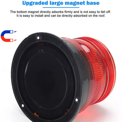 Solar Powered LED Flashing Beacon Light, 12-24V Amber Emergency Magnetic Warning Red.