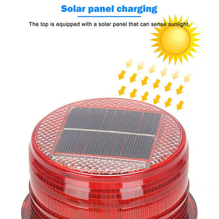 Solar Powered LED Flashing Beacon Light, 12-24V Amber Emergency Magnetic Warning Red.