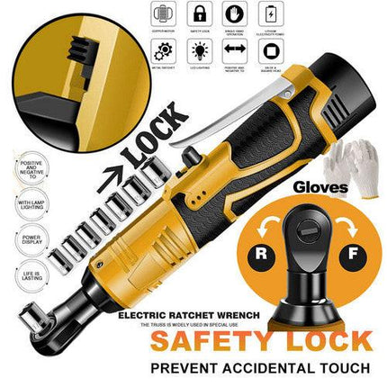 21V 3/8'' 100N.m Electric Right Angle Ratchet Wrench Charger+ 2 Battery.