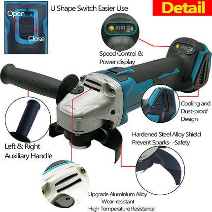 125mm Brushless Angle Grinder Cutting Machine Polisher For Makita 18V Battery.