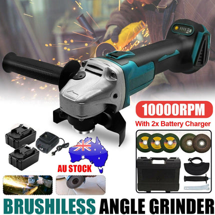 Brushless Cordless Angle Grinder With 2x Li-ion Battery Charger 125mm Combo Kit.