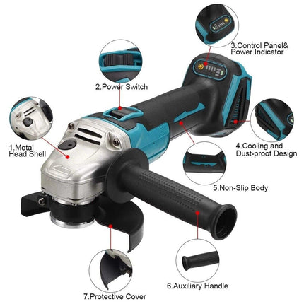 Brushless Cordless Angle Grinder With 2x Li-ion Battery Charger 125mm Combo Kit.