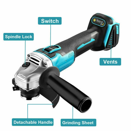 Brushless Cordless Angle Grinder With 2x Li-ion Battery Charger 125mm Combo Kit.