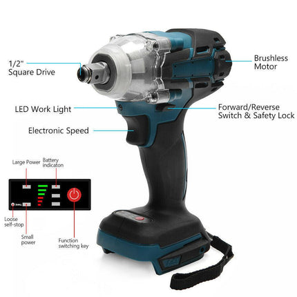 1/2" Cordless Impact Wrench Driver Brushless Rattle Gun For Makita 18V Battery.