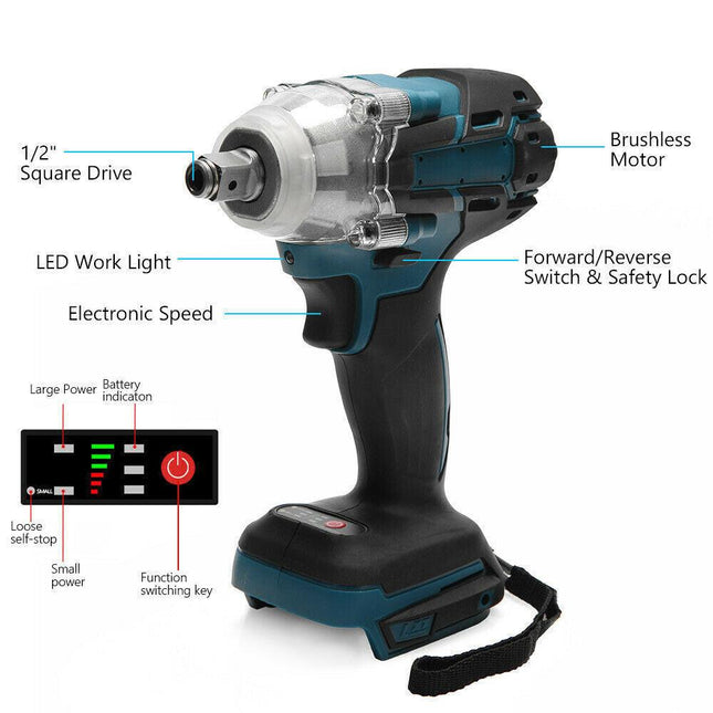 1/2" Cordless Impact Wrench Driver Brushless Rattle Gun For Makita 18V Battery.