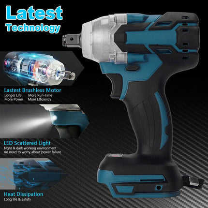 1/2" Cordless Impact Wrench Driver Brushless Rattle Gun For Makita 18V Battery.