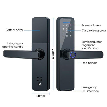 Tuya Home WIFI Smart Door Lock Biometric Fingerprint Smart Card Password Key USB.