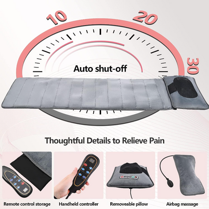 10 Vibrating Motors Massage Mat Full Body Heated Mattress Pillow Pain Relief AU.