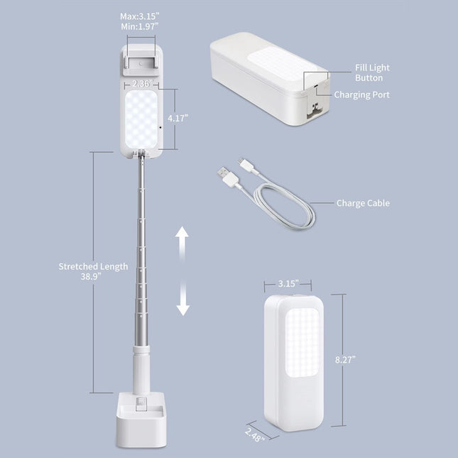 LED Portable Phone Holder Stand Wireless Remote Dimmable Selfie Fill Light Lamp White.