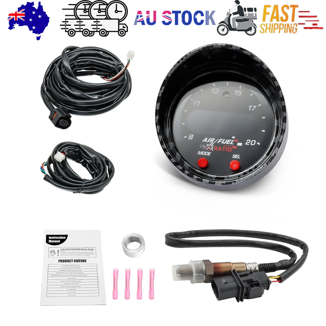 52mm AFR O2 UEGO Wideband Air Fuel Ratio Gauge Kit 30-0300 LSU 4.9 Probe Sensor.