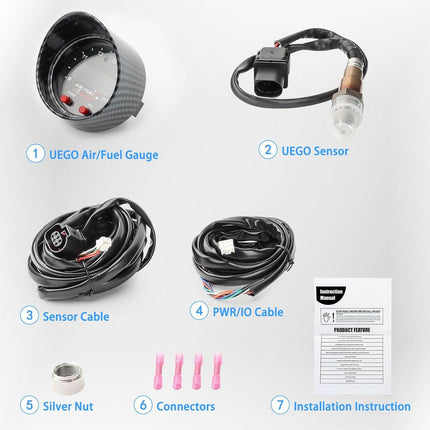 52mm AFR O2 UEGO Wideband Air Fuel Ratio Gauge Kit 30-0300 LSU 4.9 Probe Sensor.