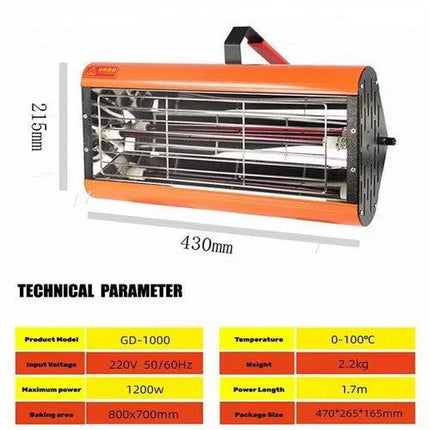 1200W Shortwave Infrared Paint curing Lamp Spray Painting Solary Baking Dryer.