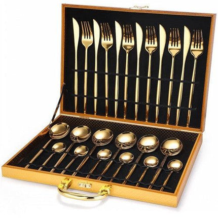 24pc Elegant Stainless Steel Gold Flatware Set Classic Knife Fork Spoon Gift Set.