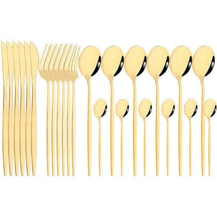 24pc Elegant Stainless Steel Gold Flatware Set Classic Knife Fork Spoon Gift Set.