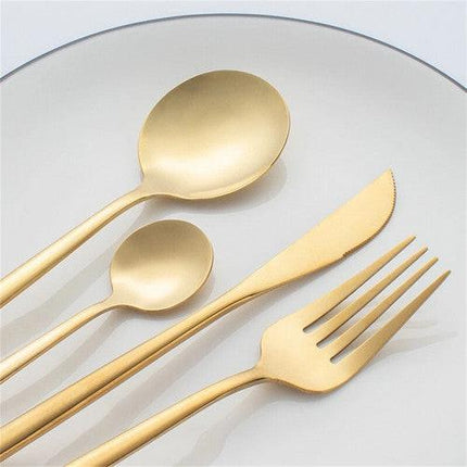24pc Elegant Stainless Steel Gold Flatware Set Classic Knife Fork Spoon Gift Set.