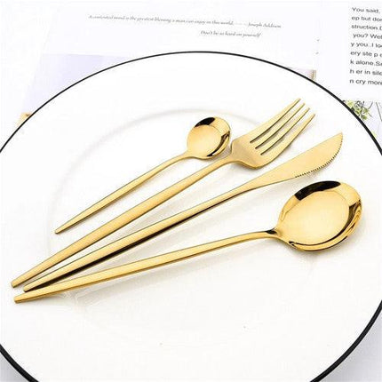 24pc Elegant Stainless Steel Gold Flatware Set Classic Knife Fork Spoon Gift Set.