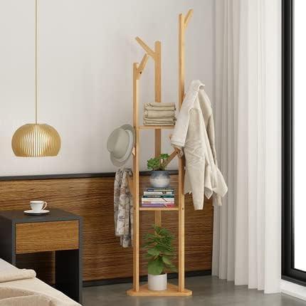 Clothes Garment Coat Rack Stand Bamboo Hanger Bag Hat Hook Holder Tree Shelf AU.