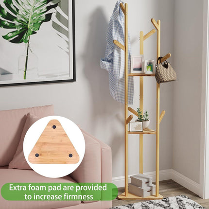 Clothes Garment Coat Rack Stand Bamboo Hanger Bag Hat Hook Holder Tree Shelf AU.