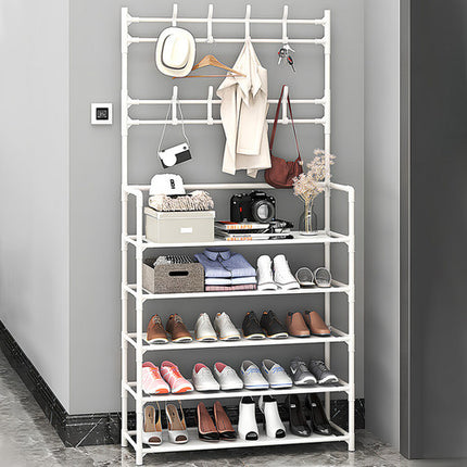 Shoe Rack Storage Cabinet Coat Hat Stand Metal Shelves 12 Pairs White 60CM.