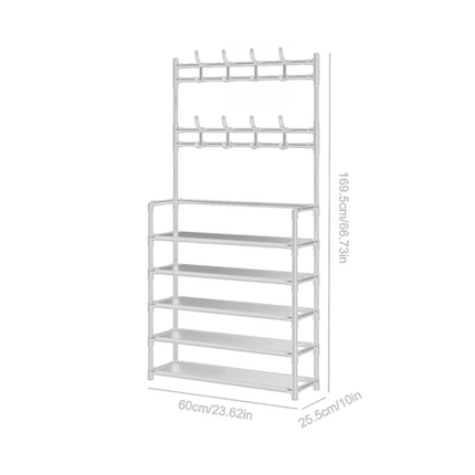 Shoe Rack Storage Cabinet Coat Hat Stand Metal Shelves 12 Pairs White 60CM.
