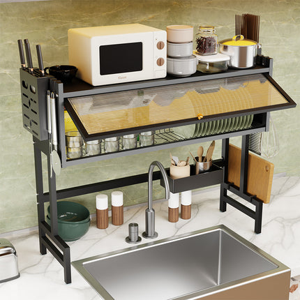 85CM Over The Sink Dish Drying Rack Carbon Steel Space Saving Above for Kitchen.