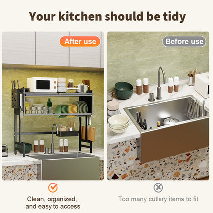 85CM Over The Sink Dish Drying Rack Carbon Steel Space Saving Above for Kitchen.