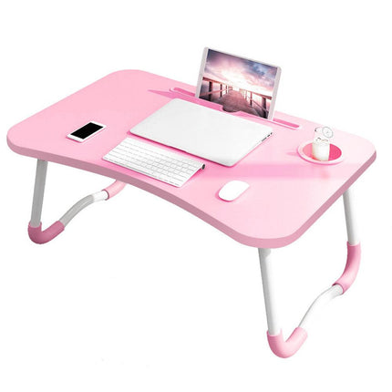 PINK Laptop Stand Table Foldable Desk Computer Study Bed Adjustable Cup Slot Tray.