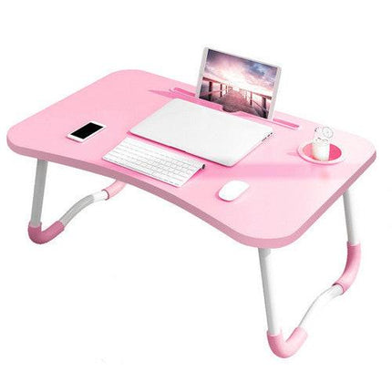 PINK Laptop Stand Table Foldable Desk Computer Study Bed Adjustable Cup Slot Tray.