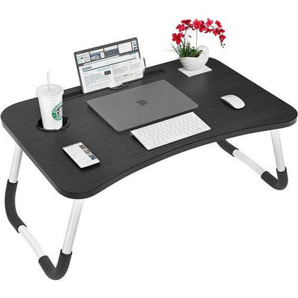 Black Laptop Stand Table Foldable Desk Computer Study Bed Adjustable Cup Slot Tray.