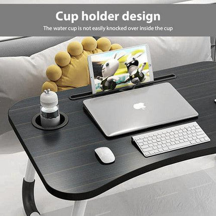 Black Laptop Stand Table Foldable Desk Computer Study Bed Adjustable Cup Slot Tray.