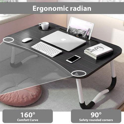 Black Laptop Stand Table Foldable Desk Computer Study Bed Adjustable Cup Slot Tray.