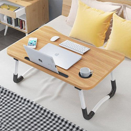 Wood Laptop Stand Table Foldable Desk Computer Study Bed Adjustable Cup Slot Tray.